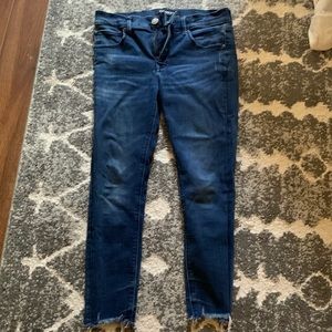Express dark wash raw hem ankle jeans size 6 short